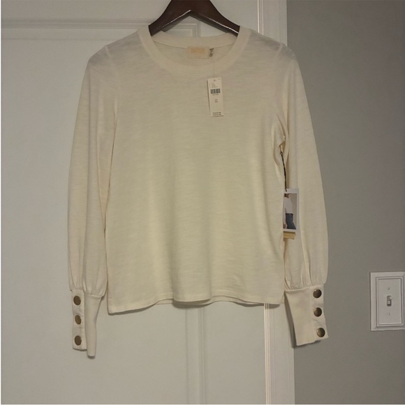 Anthropologie Nation Ltd Cream Long Sleeve Tee with Gold Snaps - Picture 3 of 4